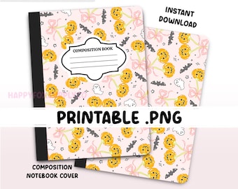 Printable Composition Notebook Cover PNG Back To School Personal Notebook Custom Junk Journal Kids Workbook Halloween Pumpkins Digital Art