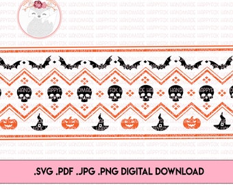 SVG/Waterslide/Sublimation Nordic Halloween Skull Pattern Fair Isle Digital Download .png .svg .pdf .jpg