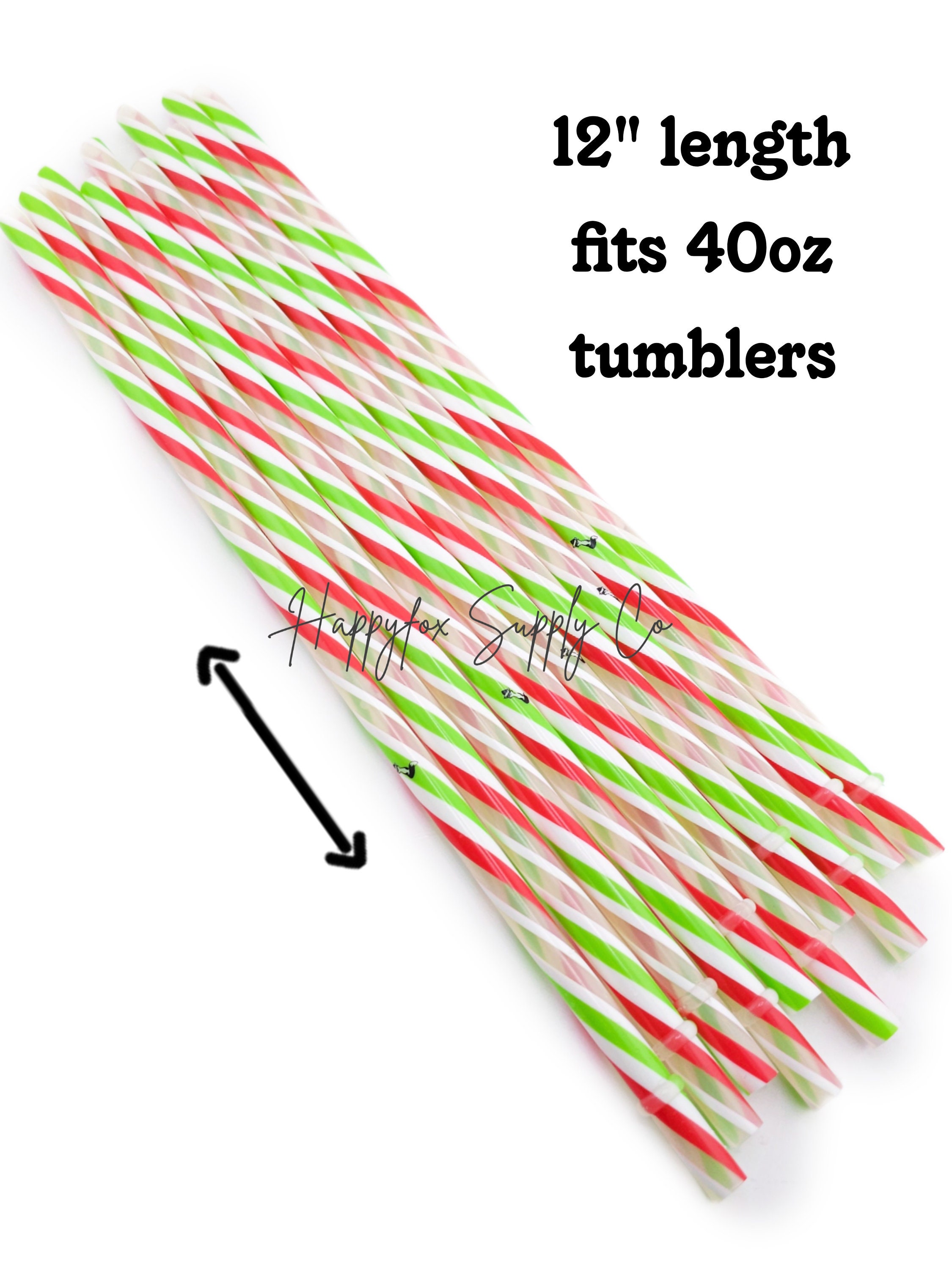 Holiday Stripe 12 Straws Christmas Reusable Straws 40oz Tumbler