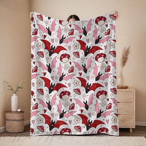 Manta de murciélagos de San Valentín, manta para sofá, manta para bebé, manta espeluznante de murciélagos de San Valentín, decoración gótica, ropa de cama, decoración gótica, niña espeluznante
