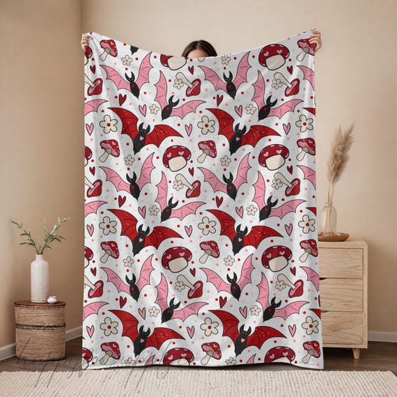 Valentine Bats Blanket Throw Blanket Couch Baby Blanket Valentines Bats Spooky Blanket Whimsigoth Decor Bedding Gothic Decor Spooky Girl