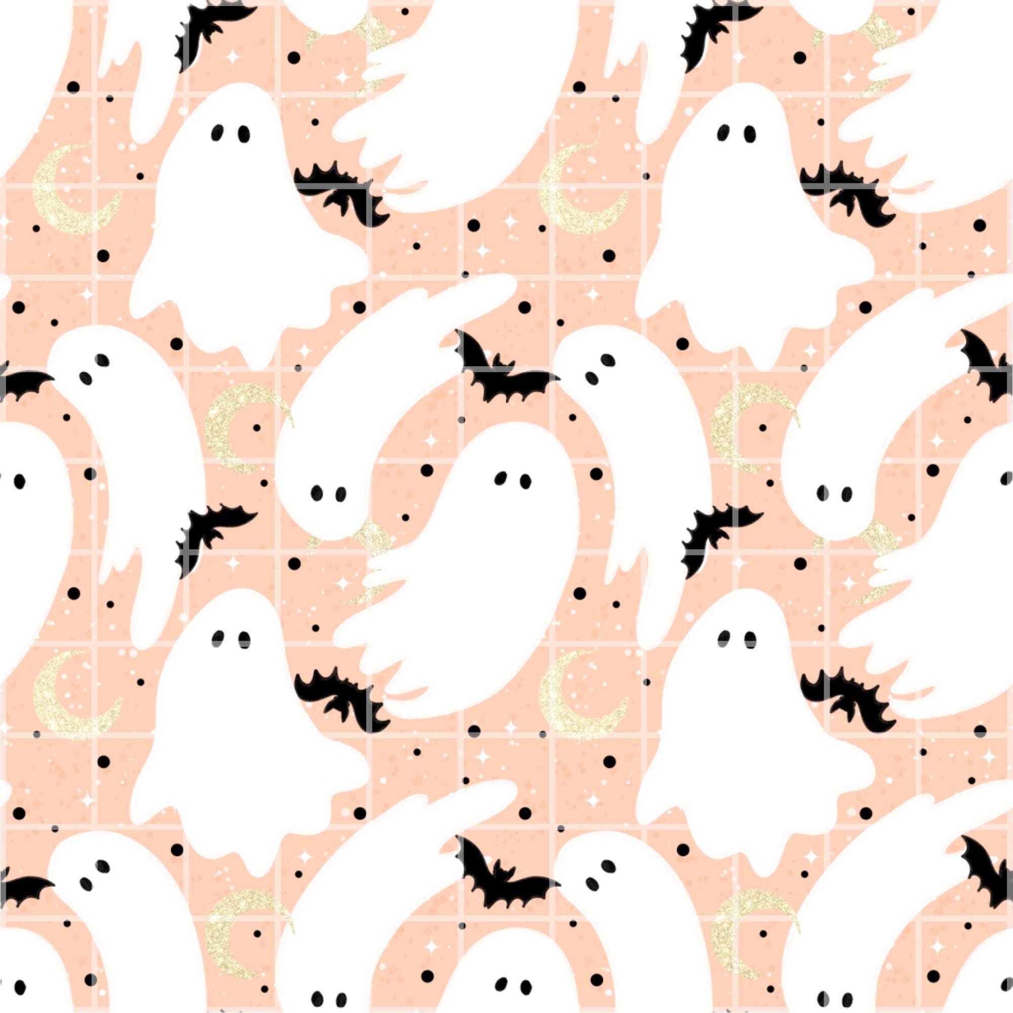 Cute Ghost Seamless Pattern PNG, Peach Halloween Digital Paper, Bat and ...