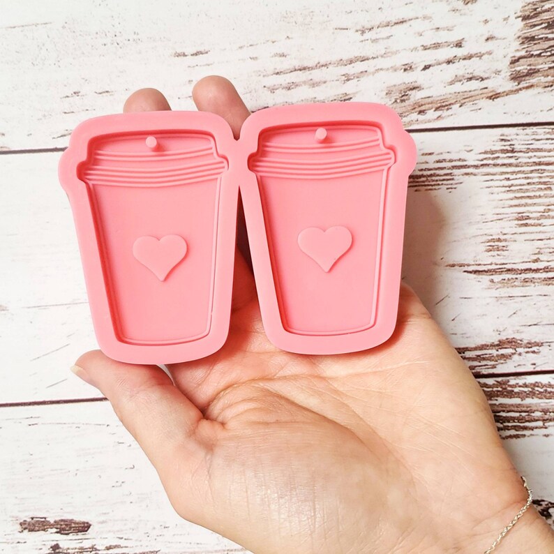 Silicone Mold Double Coffee Cup Heart Keychain Badge Reel Phone Silicone Mold Double Coffee Cup Heart Keychain Badge Reel Phone