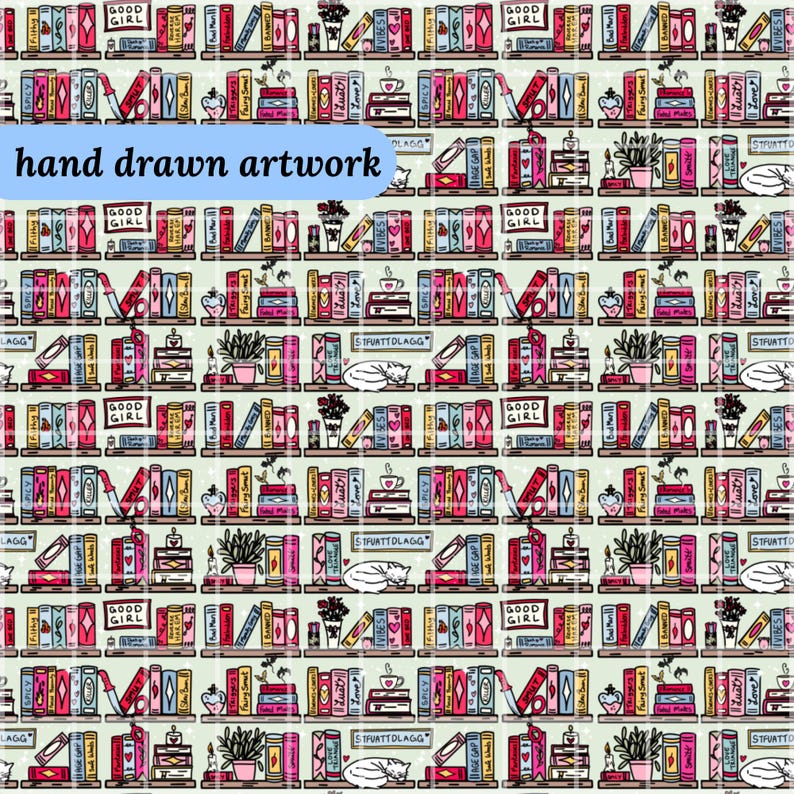 Smut Bookshelf Seamless Pattern 300 DPI PNG Download for Digital Papers Vinyl Fabric Surface Design Bookish Book Lovers Smut Png