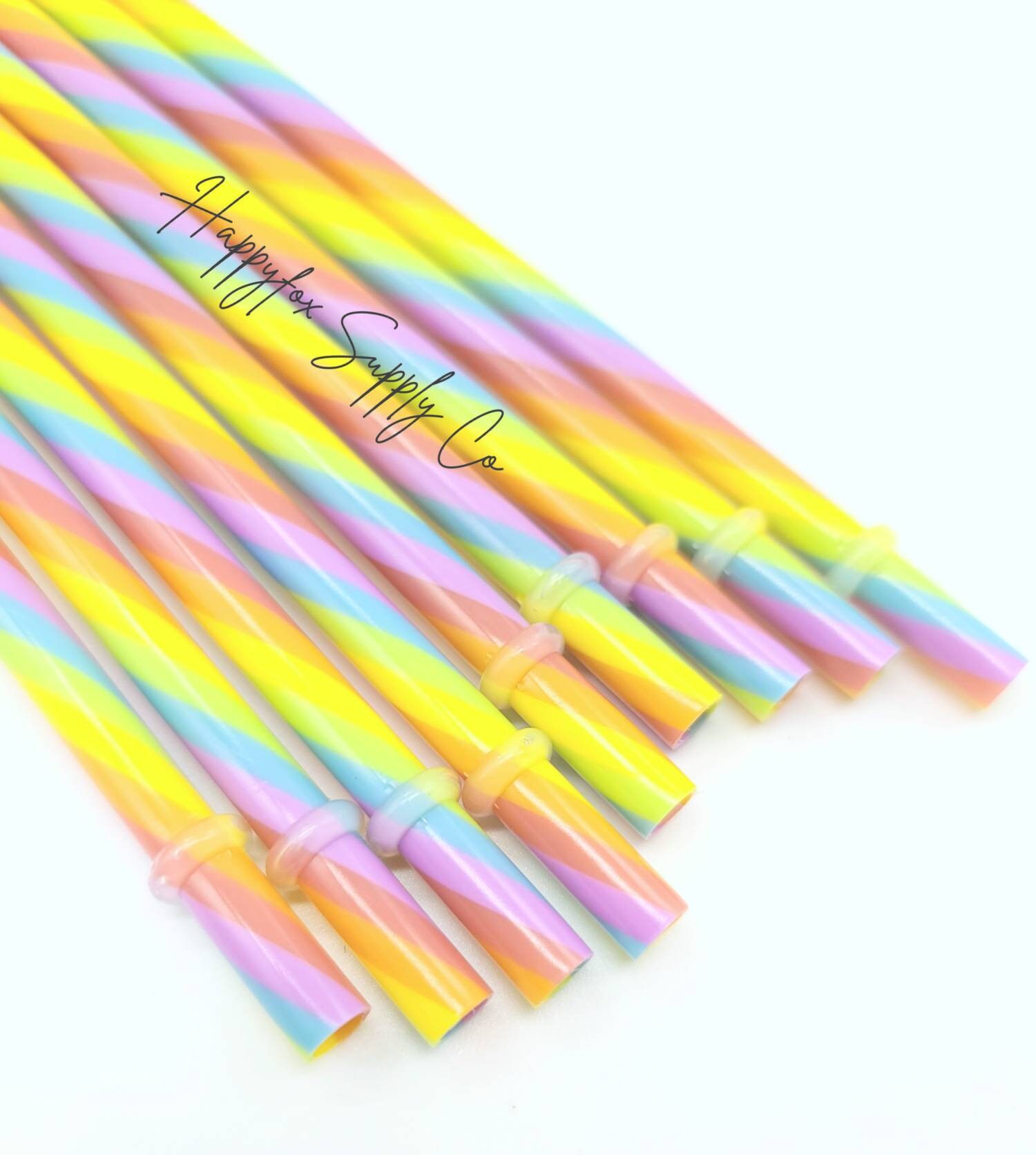 10 ORIGINAL Rainbow Reusable Plastic Straws 5-30 Pack for Tumblers