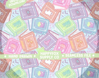 Halloween Books Reader Seamless Pattern 300 DPI PNG Download for Digital Papers Vinyl Fabric Surface Design Bookish Book Lover Spooky Pastel