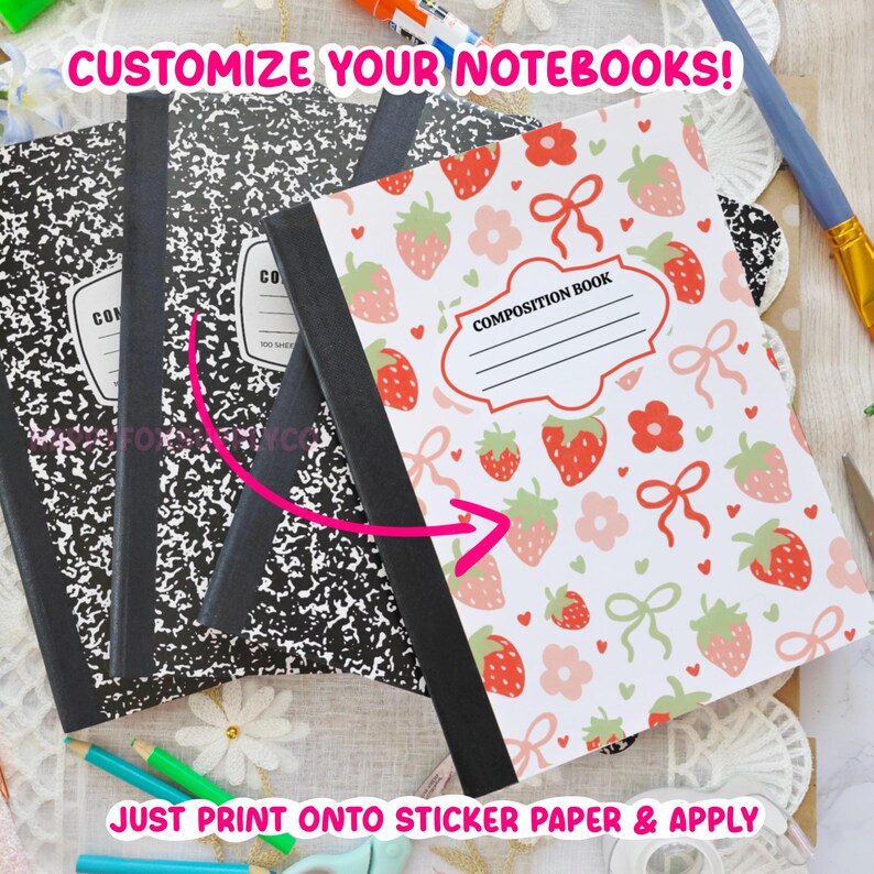 Notebook Composition Decoraed Printable Composition Notebook Cover PNG Back to School Personal ...