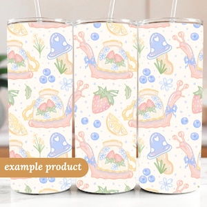 Teacup Snails Cottagecore strawberry lemons Seamless Pattern Digital Papers Vinyl Fabric Surface Design Fruit Pattern junk journal tea png