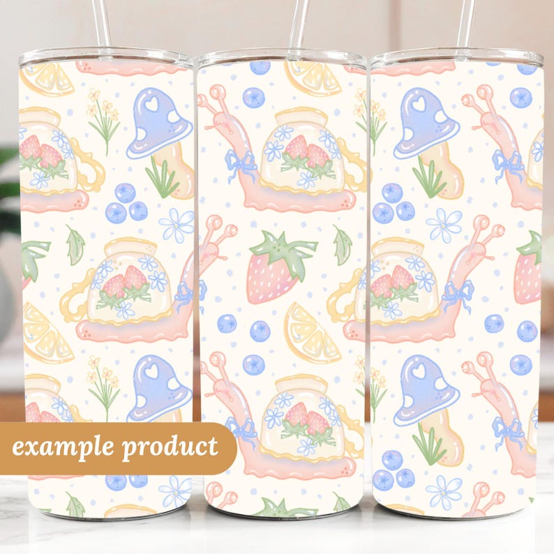 Teacup Snails Cottagecore strawberry lemons Seamless Pattern Digital Papers Vinyl Fabric Surface Design Fruit Pattern junk journal tea png
