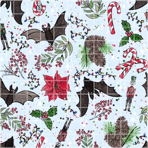 Batty Christmas naadloze patroon PNG, Spooky Cute Holiday digitaal papier, Candy Cane Notenkraker Tumbler Wrap sublimatiebestand