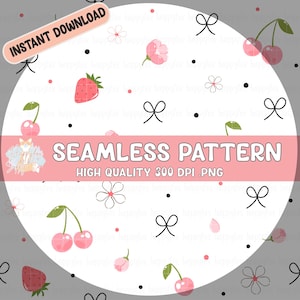 Coquette naadloos patroon 300 DPI PNG Instant Download voor digitale papers Vinyl Fabric Surface Design Madeliefjes Cherry Spring Soft Girl Era