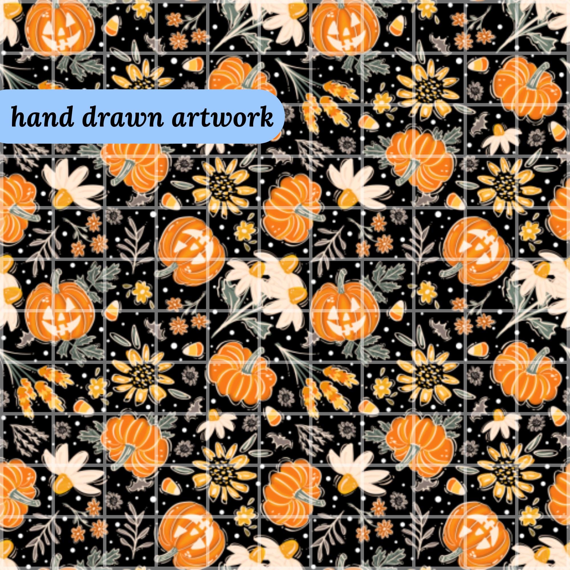 Halloween Pumpkin Seamless Pattern Digital Paper, Fall Pumpkin Floral ...