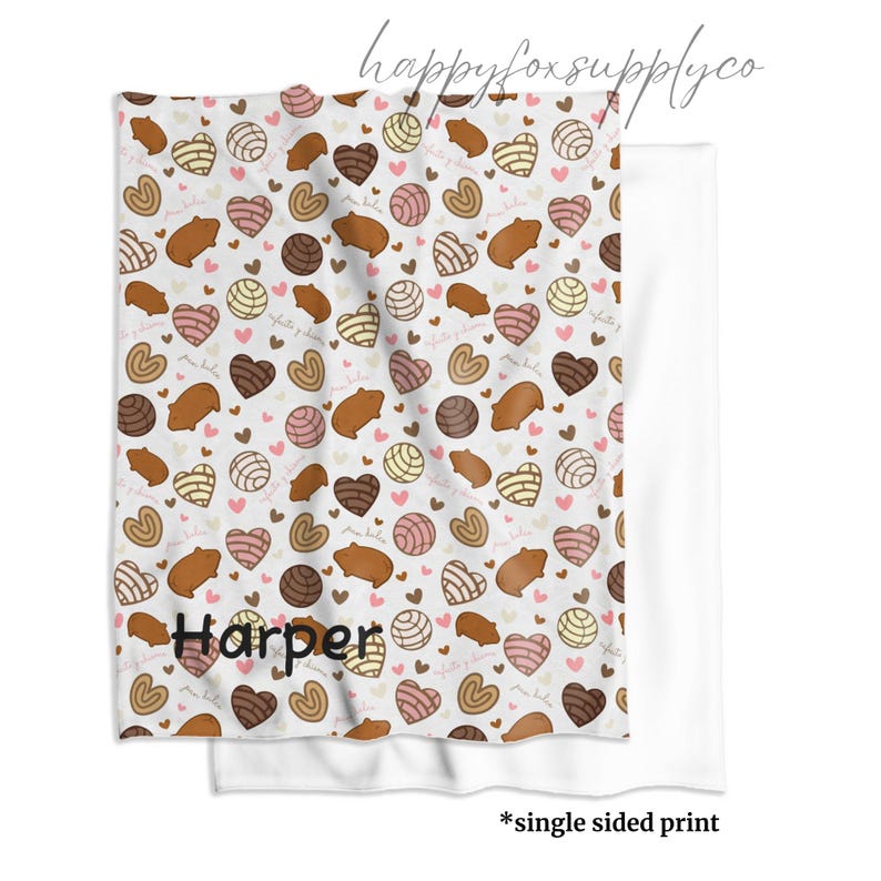 Personalizable Concha Blanket Pan Dulce Throw, Mexican Sweet Bread Blanket, Cafecito y Chisme Gift, Latina Hispanic Gift Custom Name image 6