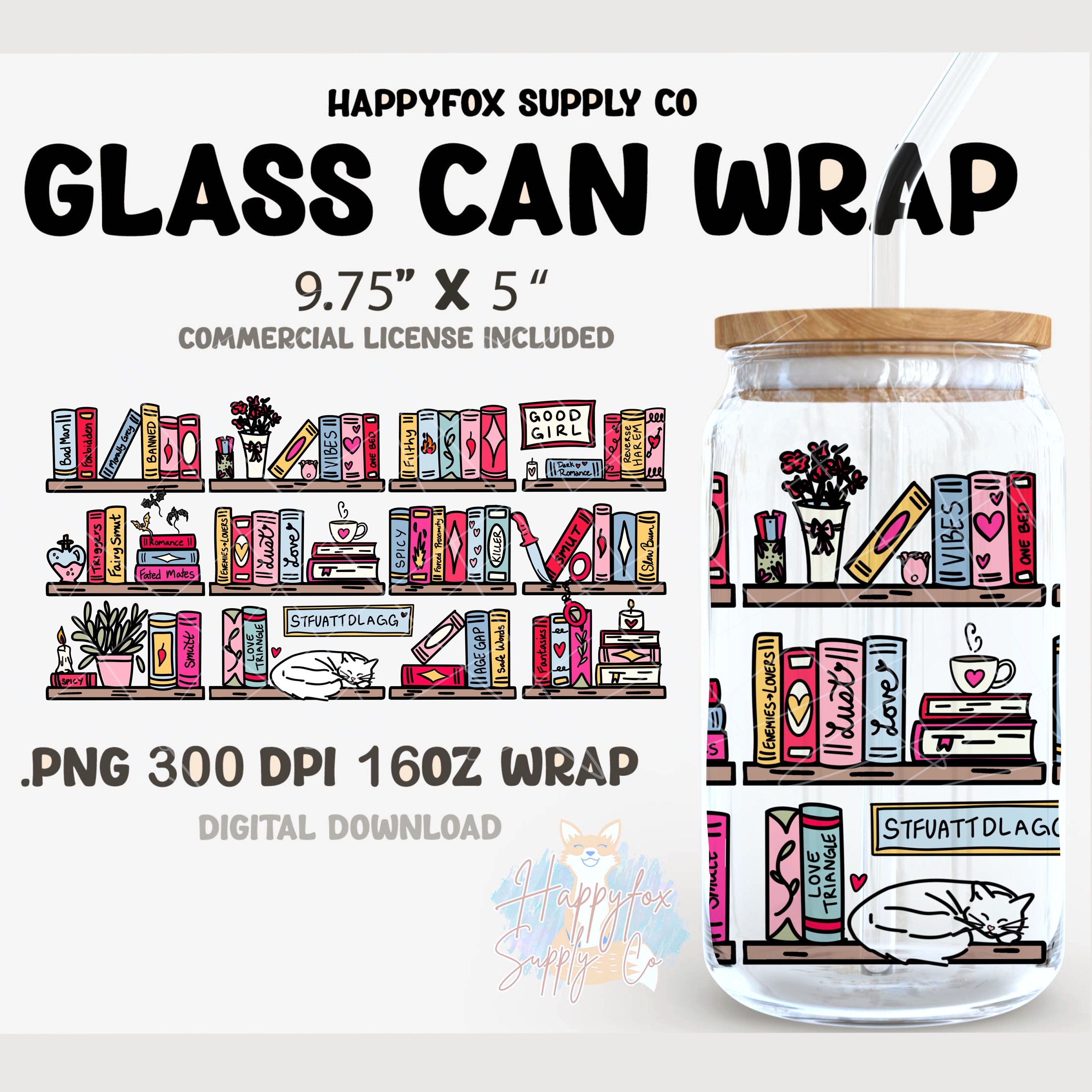 Smut Bookshelf Digital File 16oz Glass Can Wrap 300 DPI PNG UVDTF Sublimation Printed Vinyl Transparent Wrap Book Case Book Lover Bookish