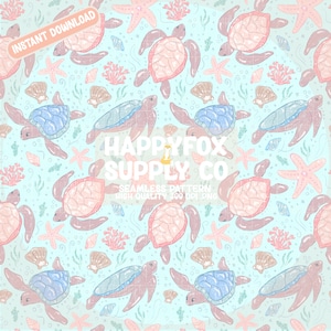 Sea Turtles Starfish Ocean Beach Seamless Pattern 300 DPI PNG Download for Digital Paper Vinyl Fabric Clothing Surface Design Beachy PNG