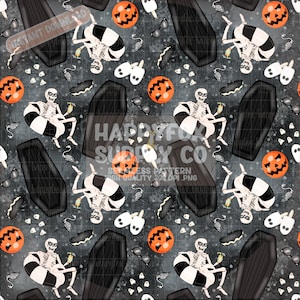 Spooky Pool Party Seamless Pattern 300 DPI PNG Instant Download for Digital Papers Vinyl Fabric Surface Design Summer Goth File Bats Skellie
