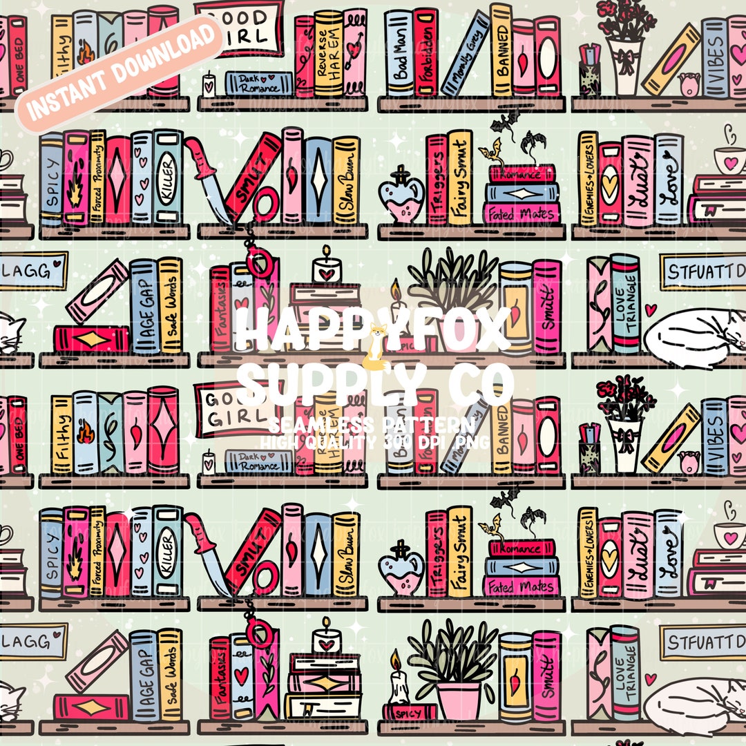 Smut Bookshelf Seamless Pattern 300 DPI PNG Download for Digital Papers ...