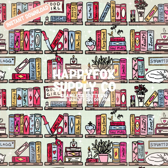 Smut Bookshelf Seamless Pattern 300 DPI PNG Download for Digital Papers Vinyl Fabric Surface Design Bookish Book Lovers Smut Png