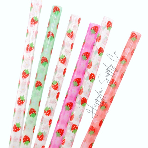 12" Reusable Plastic Straws Strawberry Coquette Tumbler Straws Fits 40oz Tumblers Accessories Plastic Reusable Cup Color Changing Straws
