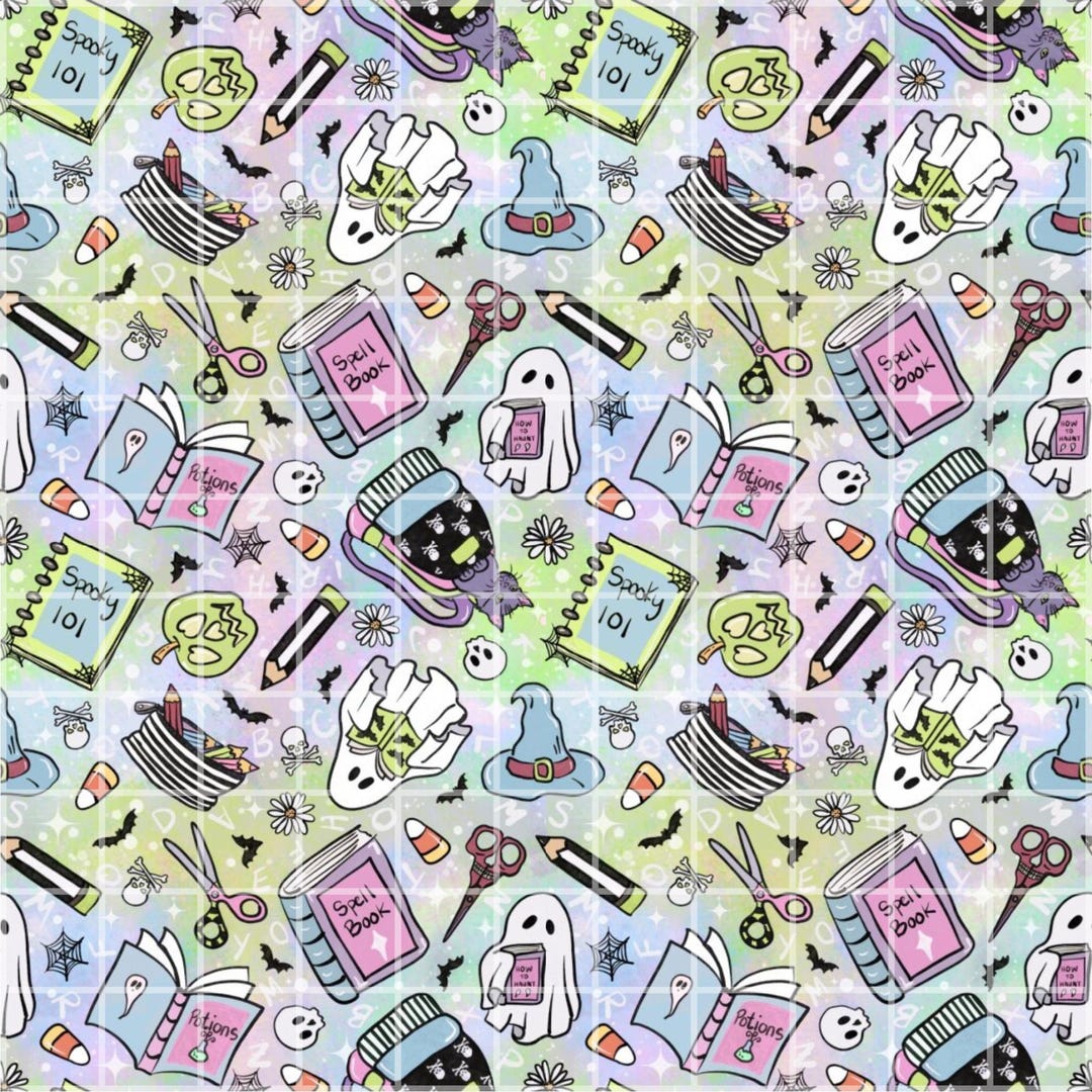 Spooky School Seamless Pattern Digital Paper, Halloween School Supplies ...