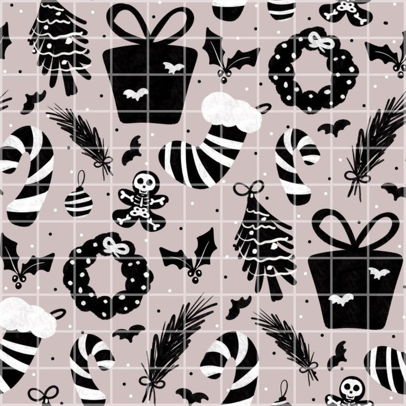 Creepmas Spooky Christmas Holiday Creepy Goth Seamless Pattern Download Digital Papers Vinyl Fabric Surface Design Whimsigoth Pattern Goth