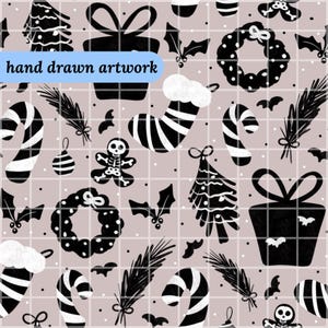 Creepmas Spooky Christmas Holiday Creepy Goth Seamless Pattern Download Digital Papers Vinyl Fabric Surface Design Whimsigoth Pattern Goth