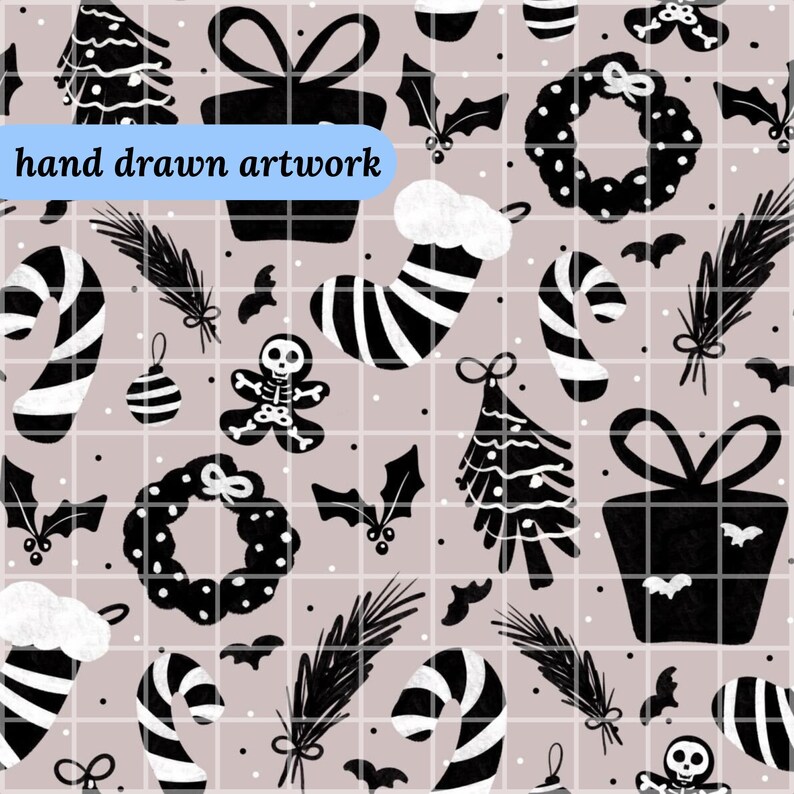 Creepmas Spooky Christmas Holiday Creepy Goth Seamless Pattern Download Digital Papers Vinyl Fabric Surface Design Whimsigoth Pattern Goth