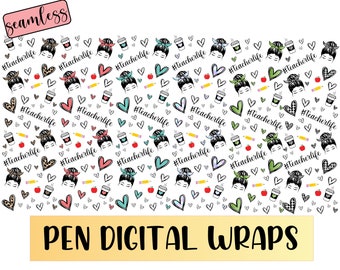 Original Design High Quality Seamless Digital Template 17 Pack Teacher Life Pen Wrap Coffee Leopard Cheetah Sunflower Waterslide Wrap