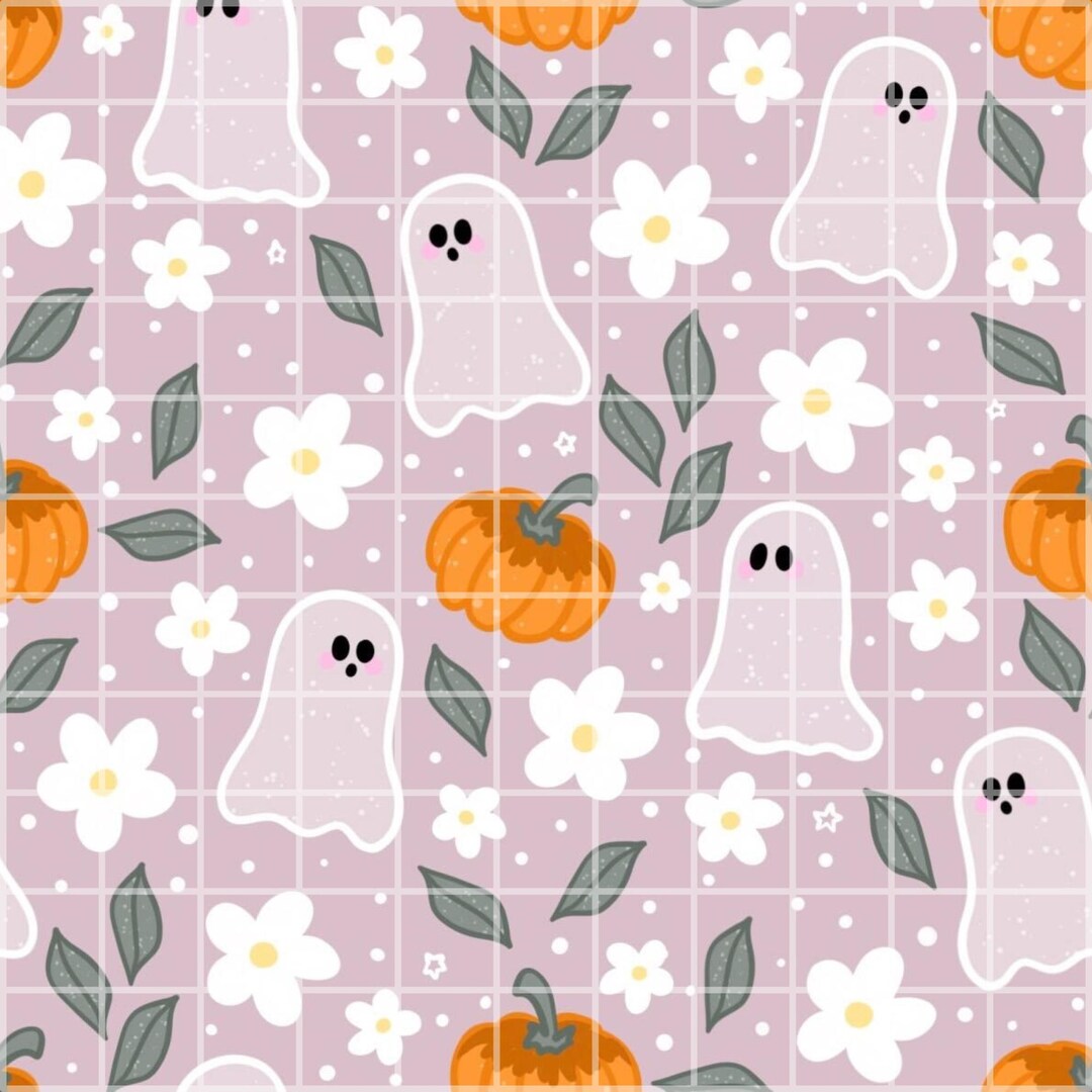 Cute Ghost Pumpkin Seamless Pattern Digital Paper, Halloween Floral ...