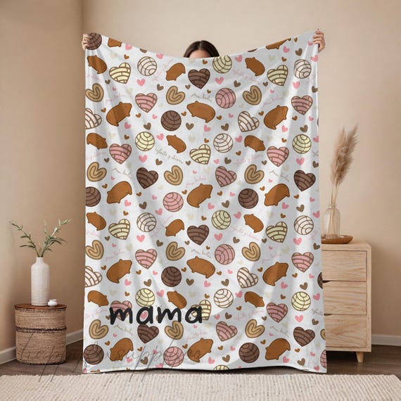 Personalizable Concha Blanket Pan Dulce Throw, Mexican Sweet Bread Blanket, Cafecito y Chisme Gift, Latina Hispanic Gift Custom Name