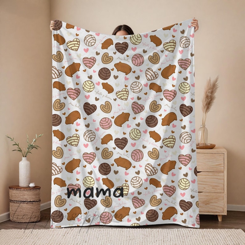 Personalizable Concha Blanket Pan Dulce Throw, Mexican Sweet Bread Blanket, Cafecito y Chisme Gift, Latina Hispanic Gift Custom Name image 1