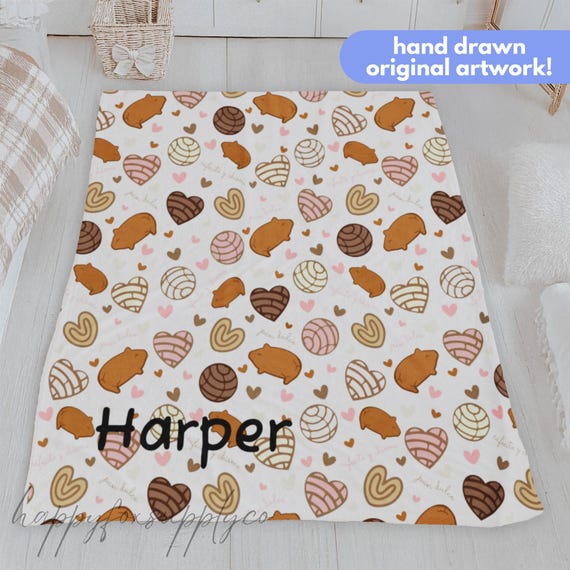 Personalizable Concha Blanket Pan Dulce Throw, Mexican Sweet Bread Blanket, Cafecito y Chisme Gift, Latina Hispanic Gift Custom Name