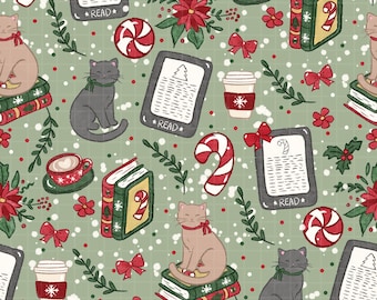 Bookish Cats E-Reader Seamless Pattern 300 DPI PNG Instant Download Digital Papers Vinyl Fabric Surface Design Cats Books File Book lover
