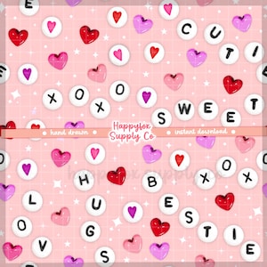 Valentijn kralen roze naadloos patroon 300 DPI. PNG coquette zacht meisje digitaal papier vinyl stof ontwerp oppervlak 12 x 12 inch vriendschapskralen