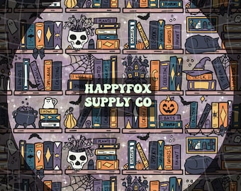 Halloween-boekenplank naadloos patroon 300 DPI PNG-download voor digitaal papier Vinylstof Surface Design Bookish Book Lover Spooky Dark