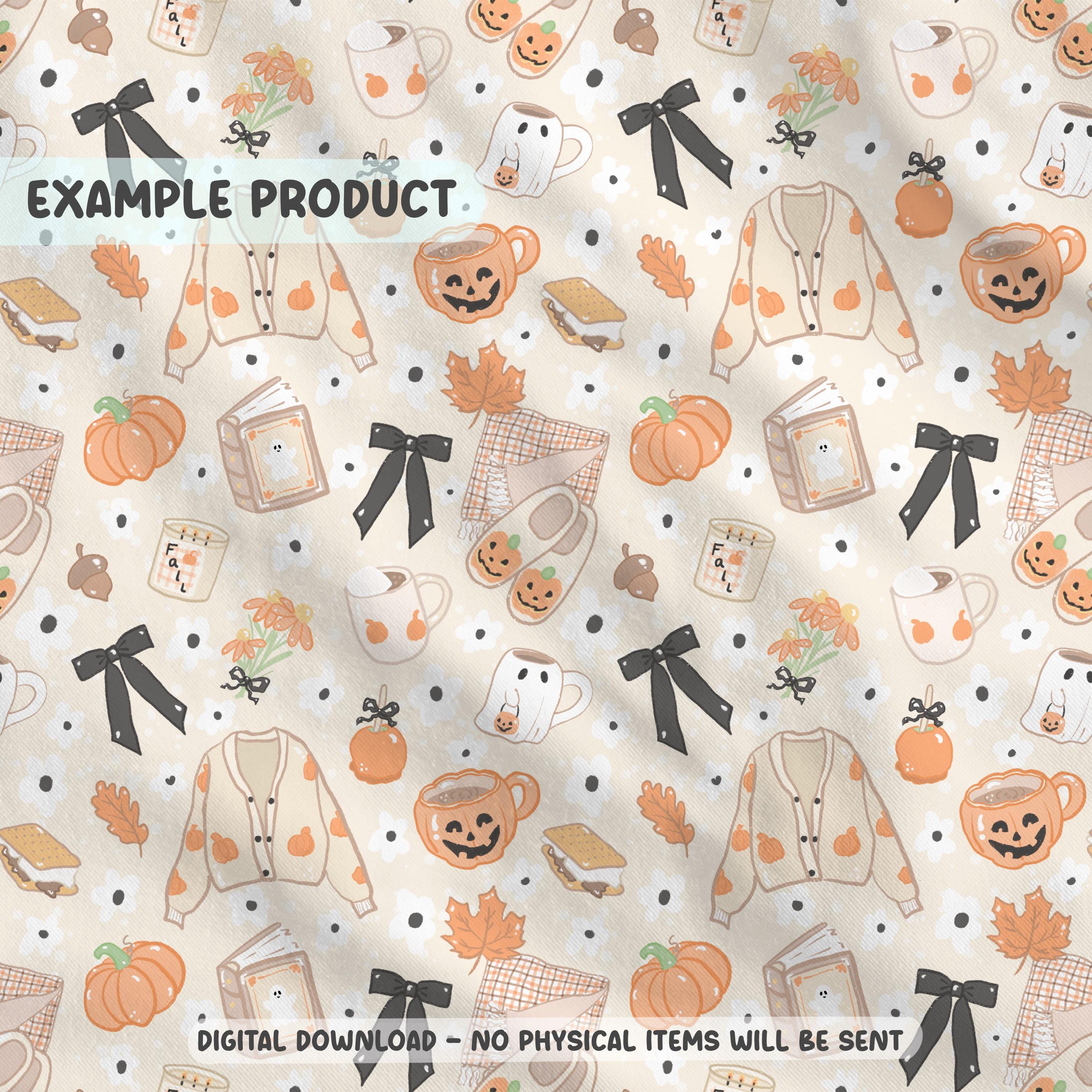 Bookish Fall Halloween Hygge Seamless Pattern PNG Digital Paper Vinyl ...