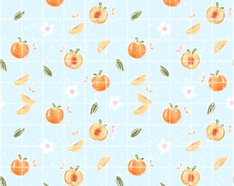 Naadloos perzikpatroon digitaal papier, perzikfruitpatroon, zomerperzikstofprint, schattig perzik plakboekpapier