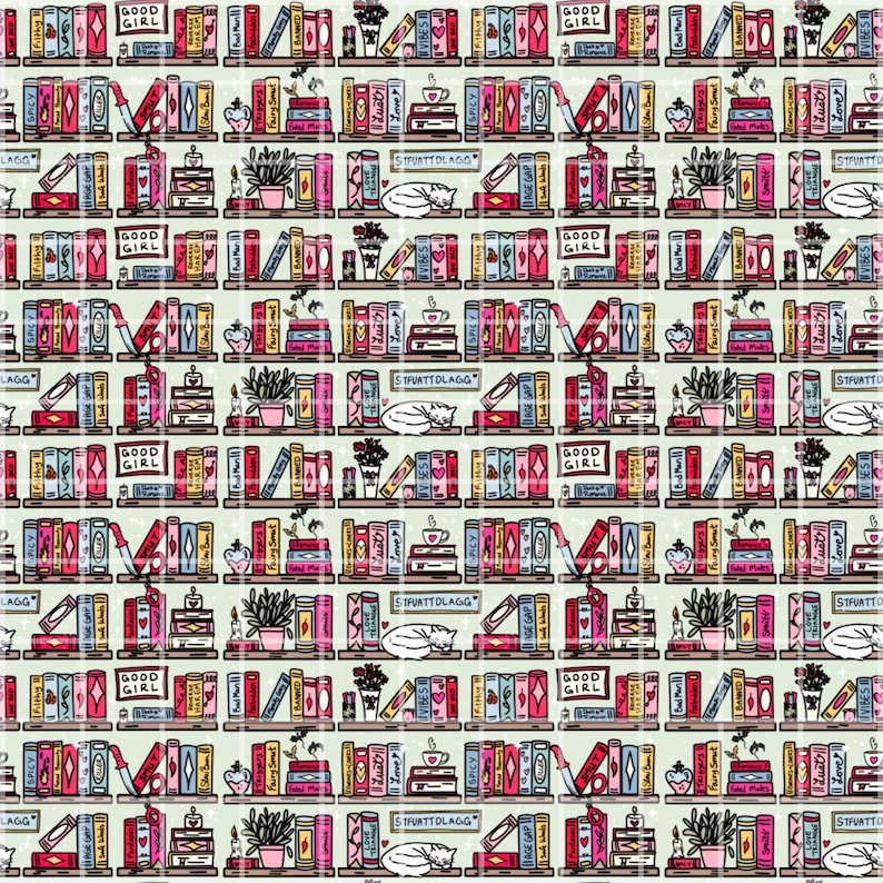 Smut Bookshelf Seamless Pattern 300 DPI PNG Download for Digital Papers Vinyl Fabric Surface Design Bookish Book Lovers Smut Png