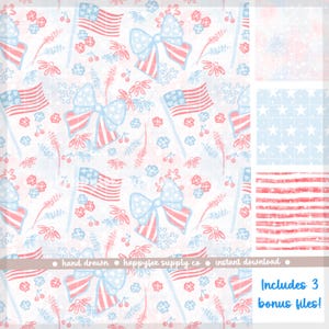 Modèle sans couture de noeuds d'été américain 300 DPI. Téléchargement instantané PNG pour papiers numériques vinyle tissu Surface Design 4 juillet fichier patriote