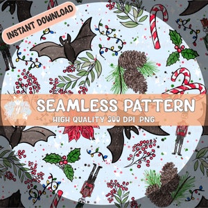 Batty for christmas nahtlose Muster 300 DPI .PNG Sofort Download für digitale Papiere, Vinyl, Stoff Oberflächendesign, 12 "x 12" Größe