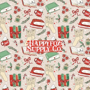 Leesgrage kerst winter naadloos patroon 300 DPI PNG Instant Download digitale documenten vinyl stof oppervlakteontwerp winter boeken bestand geschenken