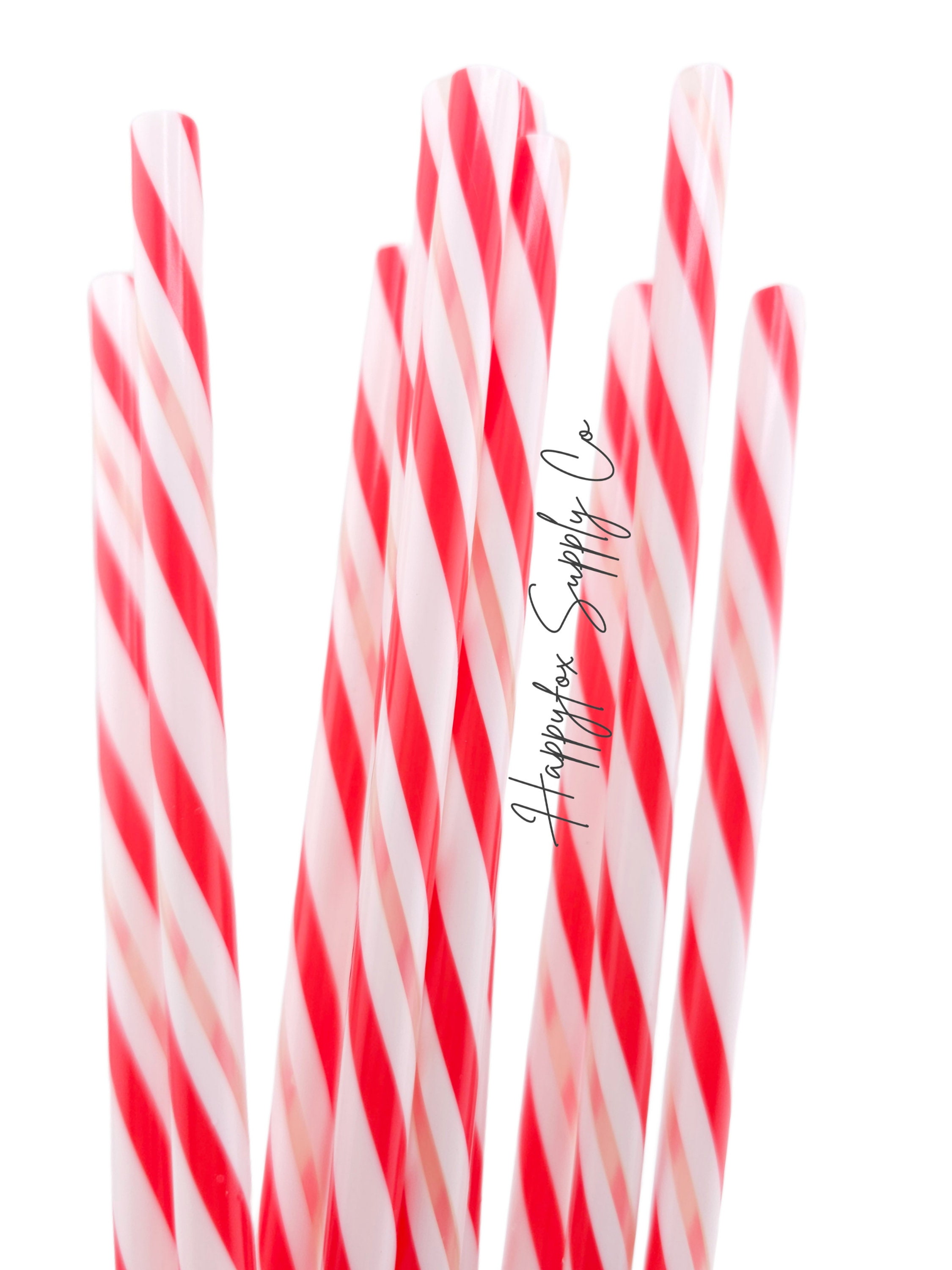 Candy Cane Reusable Plastic Straws 12ct