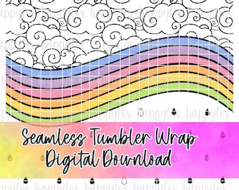 Diseño original de alta calidad Rainbow Cloud SVG Cut Files for Tumblers / Seamless Wrap / Tumbler Wrap / Digital Wrap / Bonus Floral Wrap