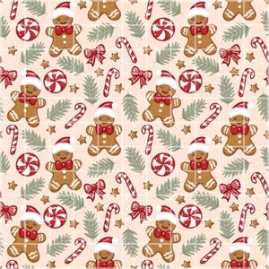 Gingerbread Christmas Seamless Pattern Digital Paper, Gingerbread Man Pattern, Candy Cane Holiday Fabric Print, Christmas Scrapbook Paper