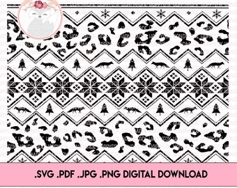 SVG/Waterslide/Sublimation Symmetric Nordic Snow Leopard Pattern Fair Isle Digital Download .png .svg .pdf .jpg