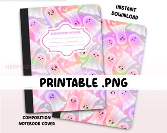 Printable Composition Notebook Cover PNG Back To School Personal Notebook Custom Junk Journal Kids Workbook Halloween Ghosts Digital Art