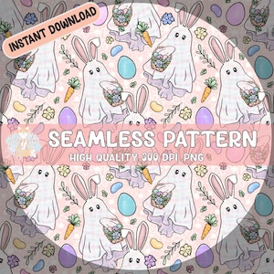 Spooky Easter Boo-nies Cute Ghosts Roze Naadloos Patroon 300 DPI PNG Instant Download voor Digitale Papers Vinyl Fabric Surface Design Lente