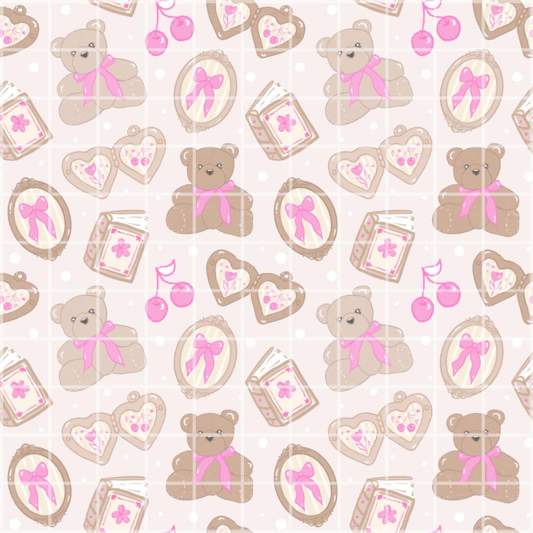 Teddy Bear Seamless Pattern Digital Paper, Coquette Bear Pattern, Pink ...