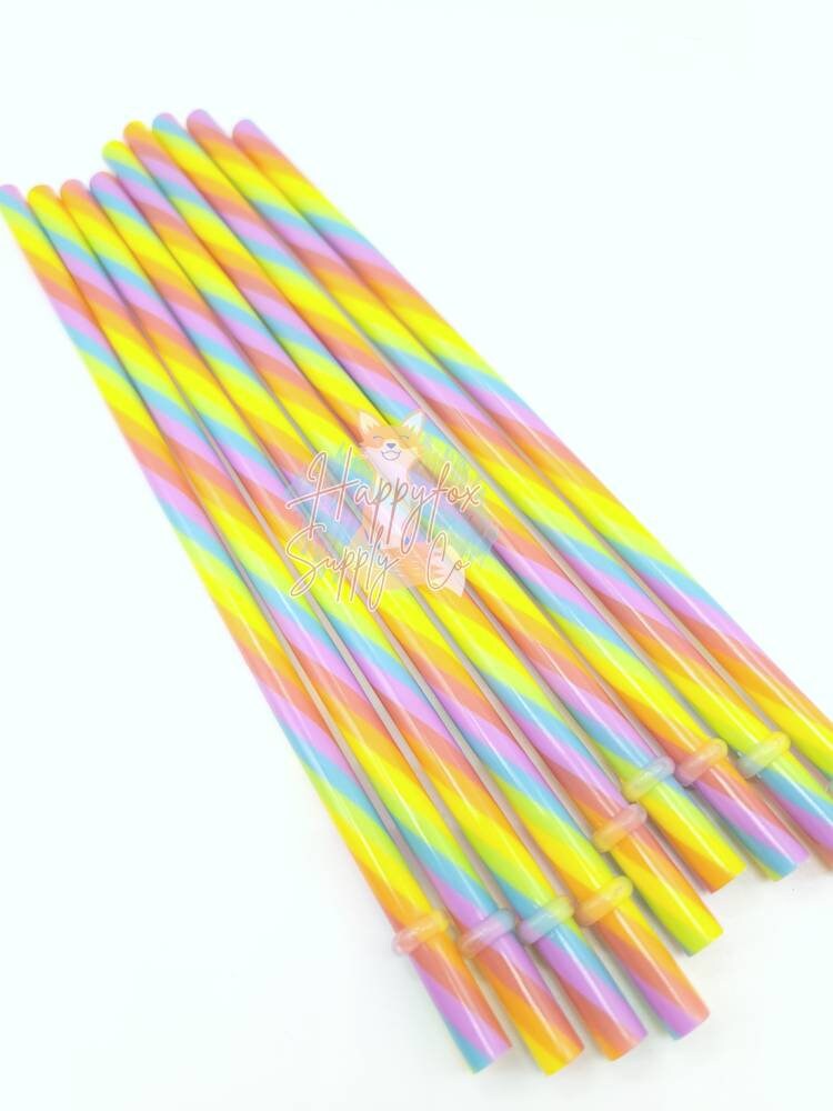 10 ORIGINAL Rainbow Reusable Plastic Straws 5-30 Pack for Tumblers