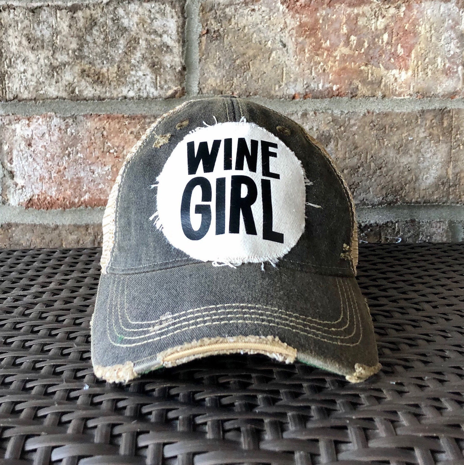 Wine Girl Hat Wine Hat Women's Baseball Cap Distressed Etsy